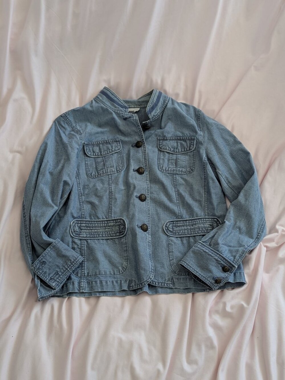 Charter Club Blue Tencel Blend Military Utility Jacket Size M